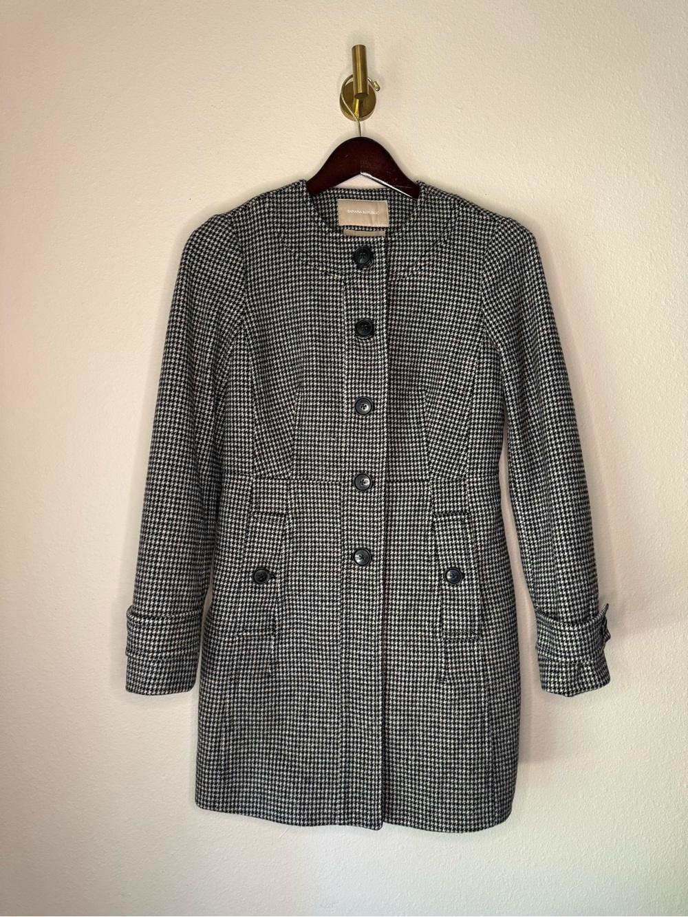 Banana Republic Wool Blend Houndstooth Coat Black White Women’s size S